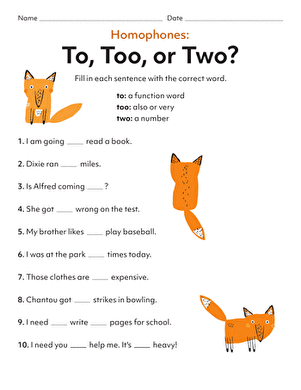 To, Too, or Two? | Worksheet 