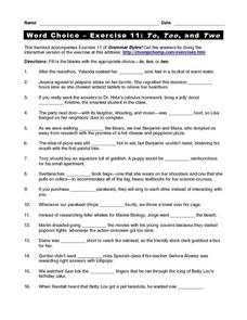 Too/To/Two Printable (4th - 6th Grade) - TeacherVision