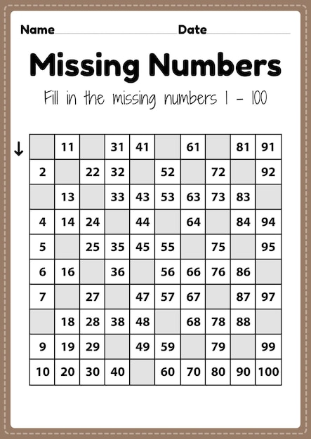 Premium Vector | Preschool math worksheets missing numbers 1 to ...