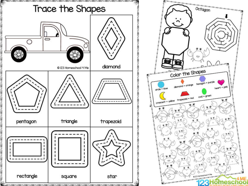 FREE Printable Tracing Shapes Worksheets for Kindergarten