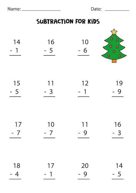 Premium Vector | Subtraction with cute Christmas tree. Educational ...