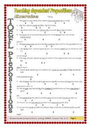 Dependant Prepositions using TOEFL layout KEY included - ESL ...