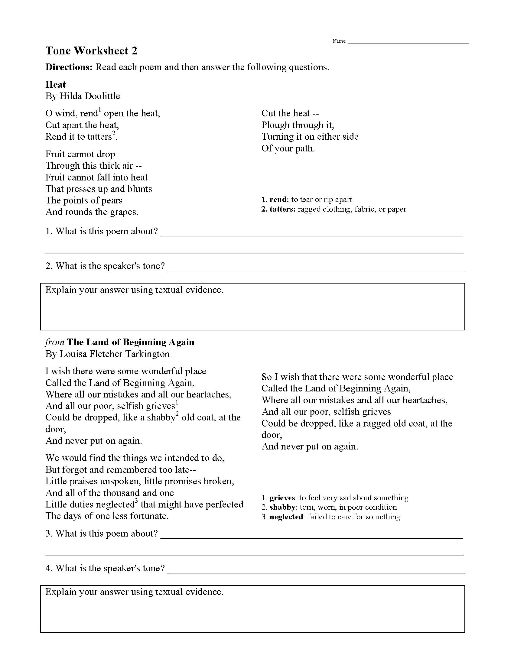 Tone Worksheet 2 | Reading Activity