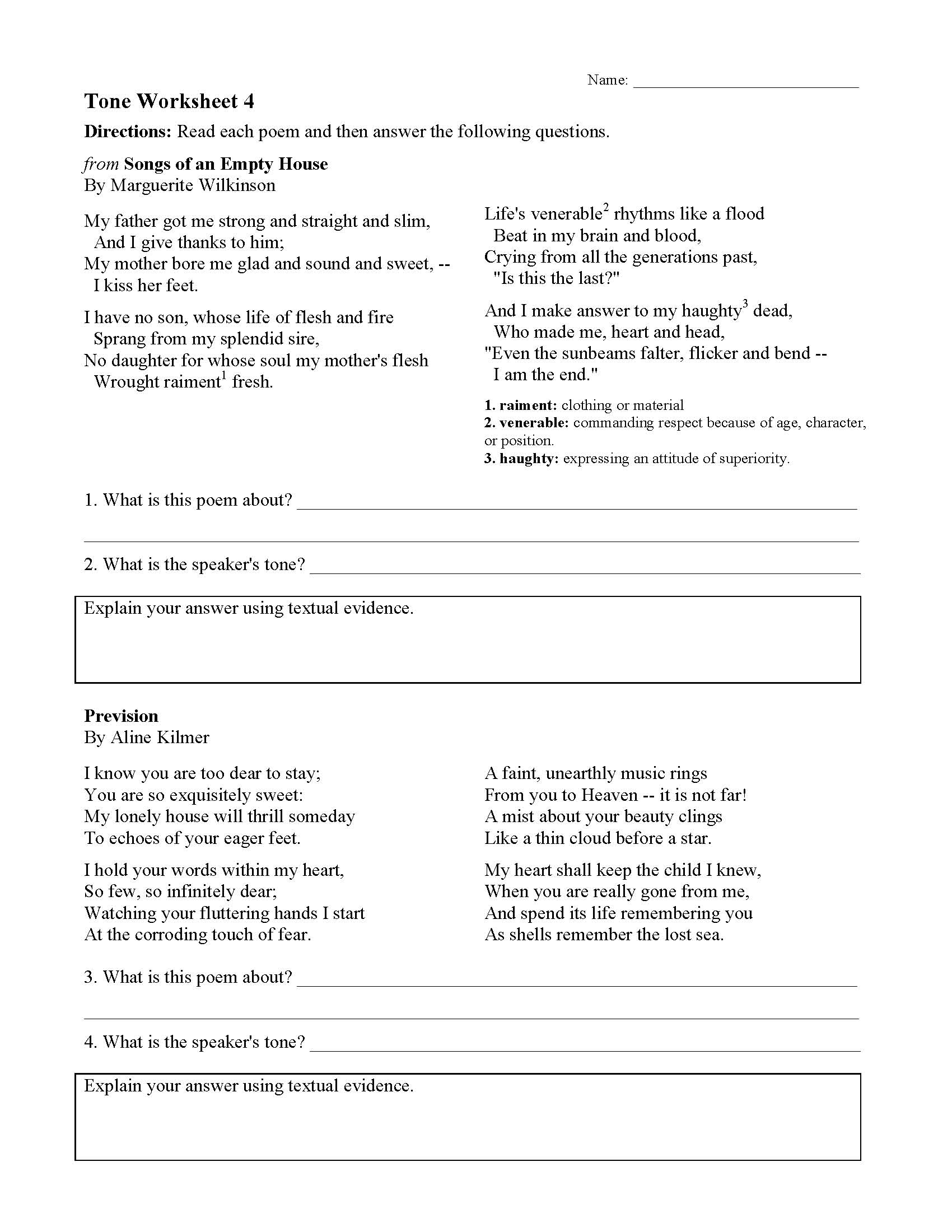 Tone Worksheets  