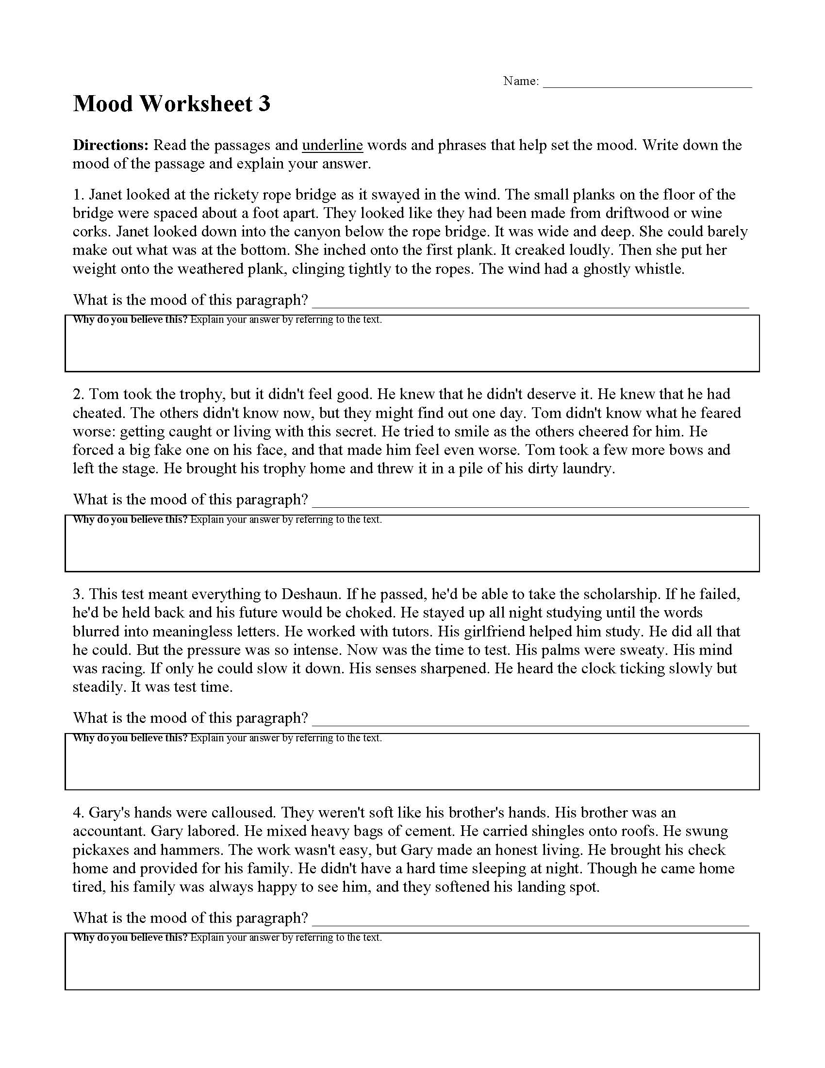Mood Worksheet 3 | Reading Activity