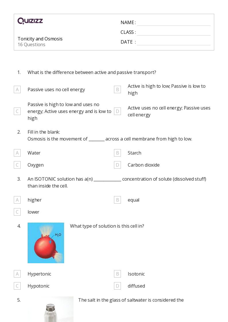 50+ osmosis and tonicity worksheets for 12th Grade on Quizizz Worksheets Library