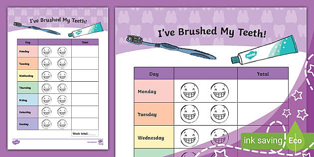 tooth brushing reward chart printable