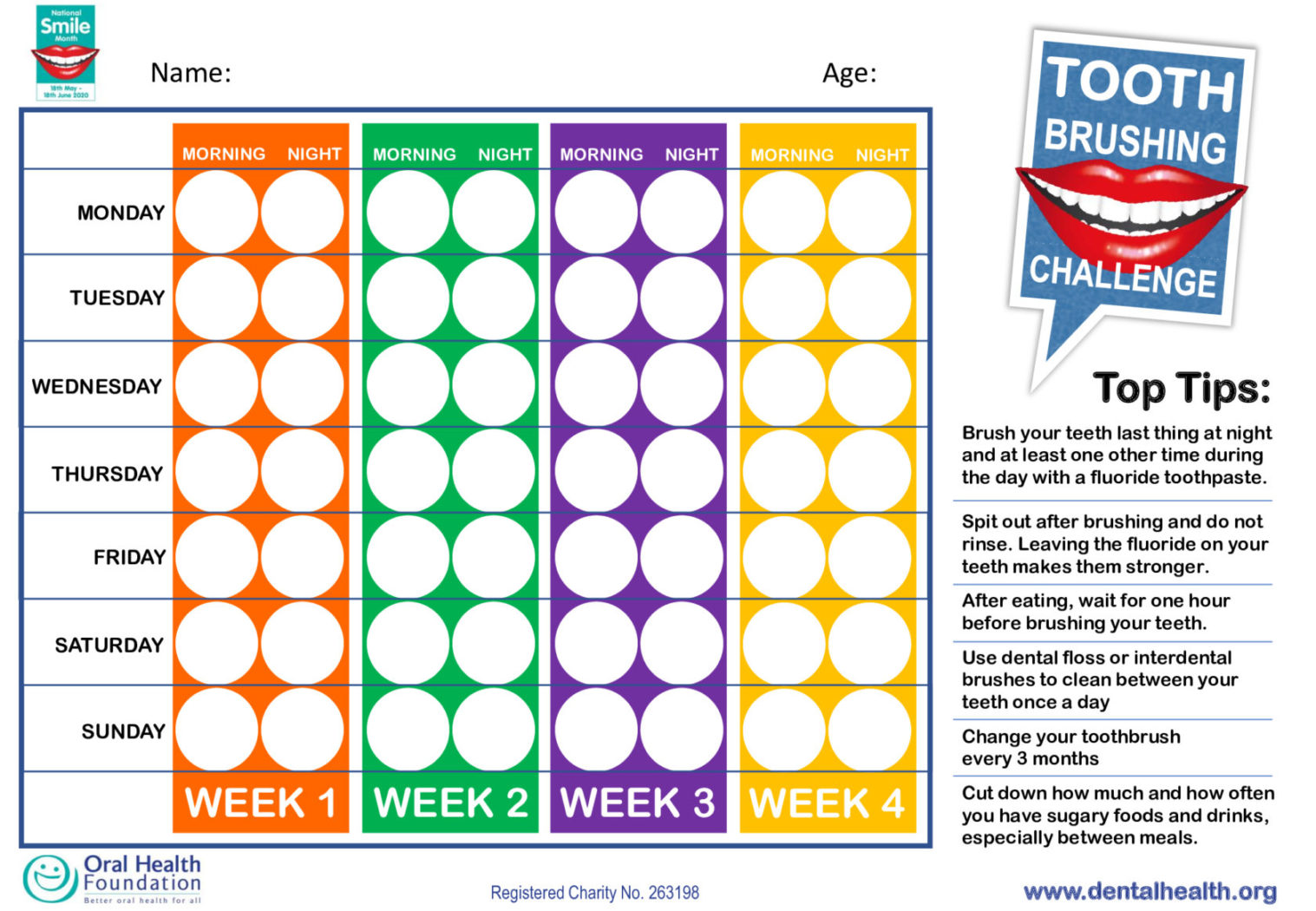 National Smile Month 2020 - FREE Tooth Brushing Chart For Kids And ...