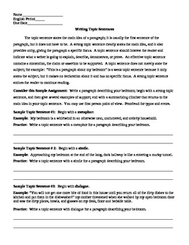 Writing Topic Sentences Worksheet by Lonnie Jones Taylor worksheets library