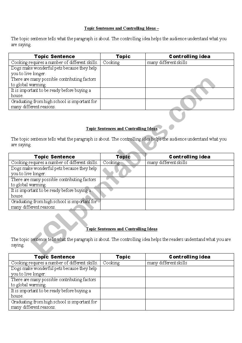 Topic Sentences - ESL worksheet by fatooo