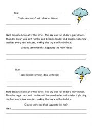 topic sentence worksheet middle school