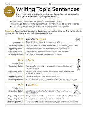 Get Focused! Writing Topic Sentences | Worksheet 