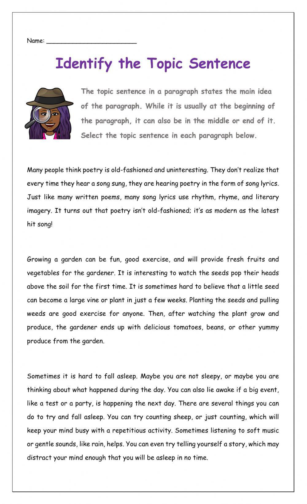 Topic Sentences by Oclarky1 worksheet  