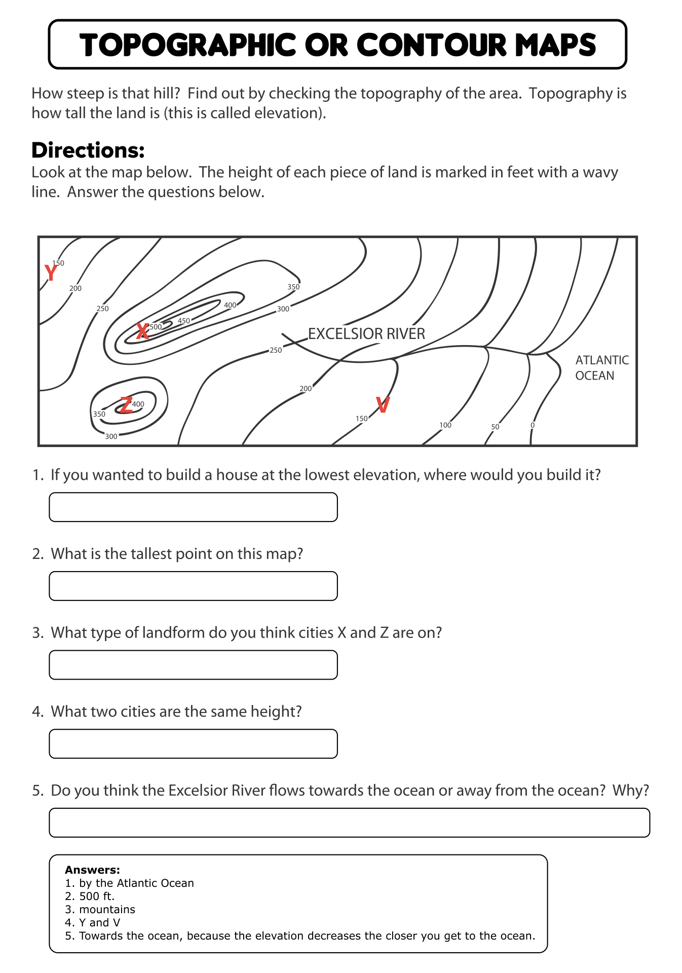 Topographic Map Worksheets - 10 Free PDF Printables | Printablee