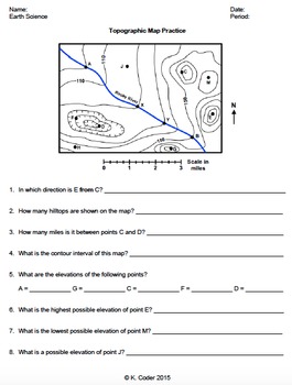 Worksheet - Topographic Map Practice *Editable* | TPT