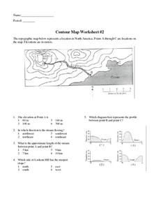 Contour Map Worksheet #2 Worksheet for 6th - 9th Grade | Lesson Planet