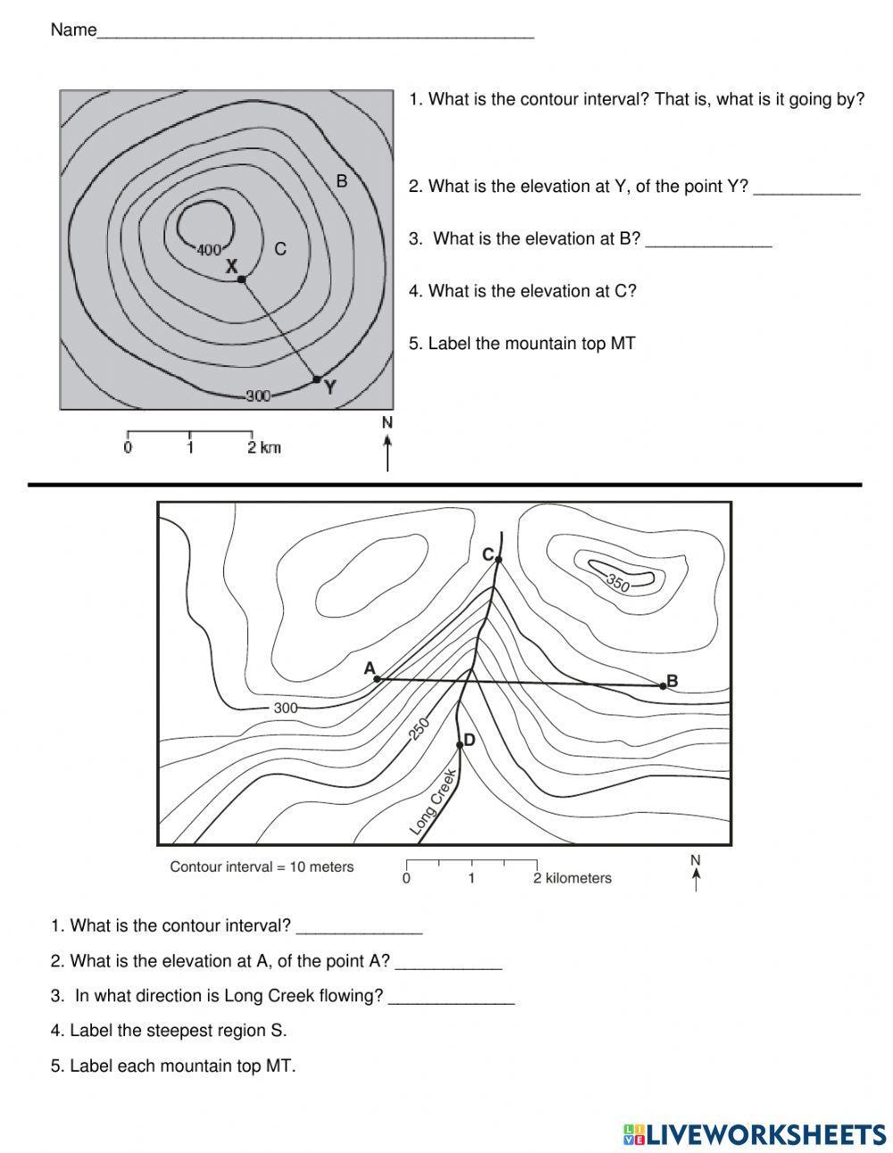 Topographic Maps Practice worksheet Live Worksheets Worksheets Library