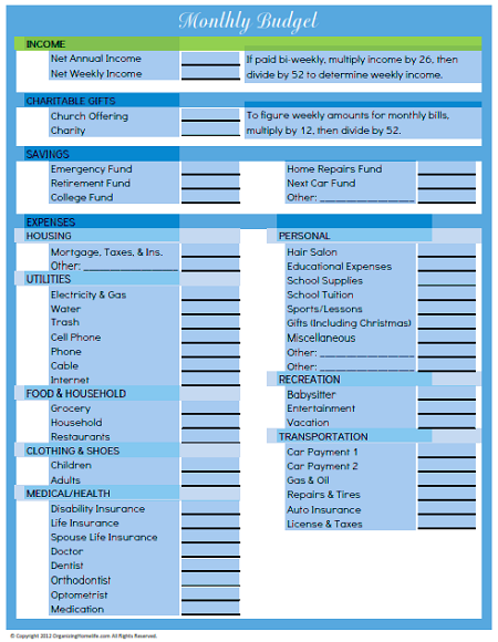 total money makeover worksheet