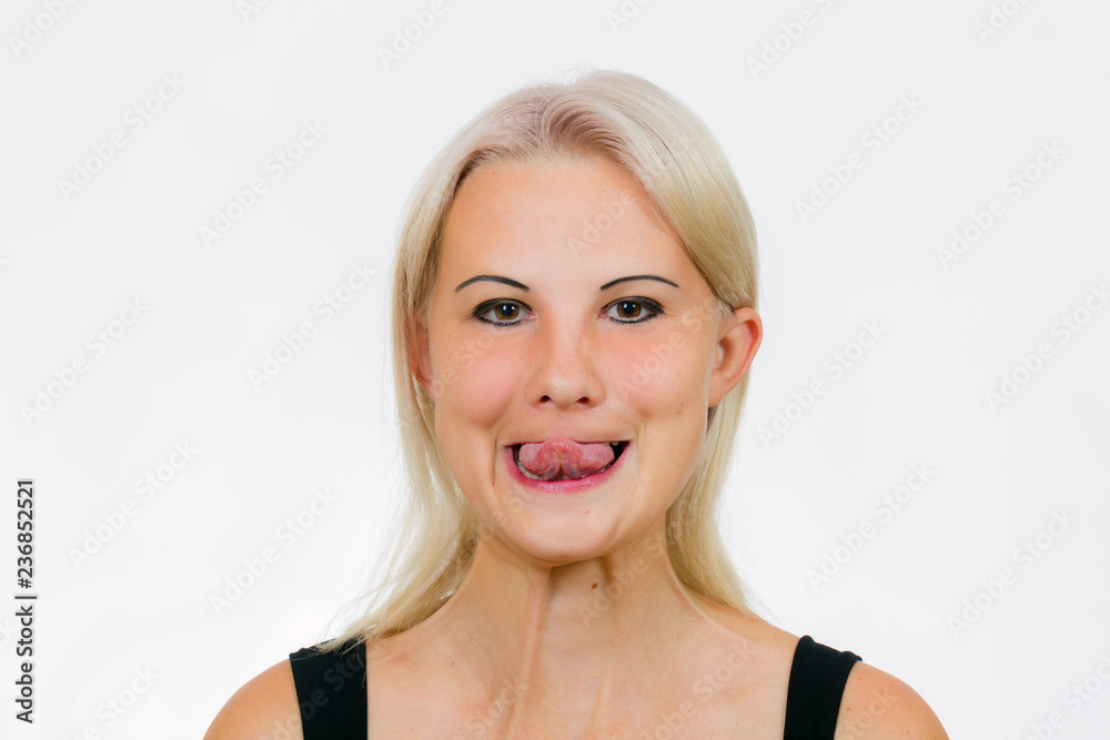Face exercise for women touch your nose Stock-Foto | Adobe Stock