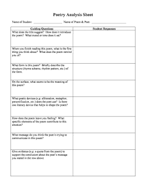 Poetry Analysis Sheet - Fill and Sign Printable Template Online