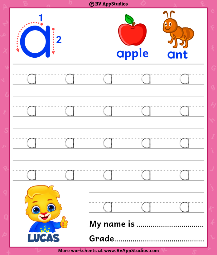 Lowercase Letter a Tracing Worksheets | Trace Small Letter a Worksheet
