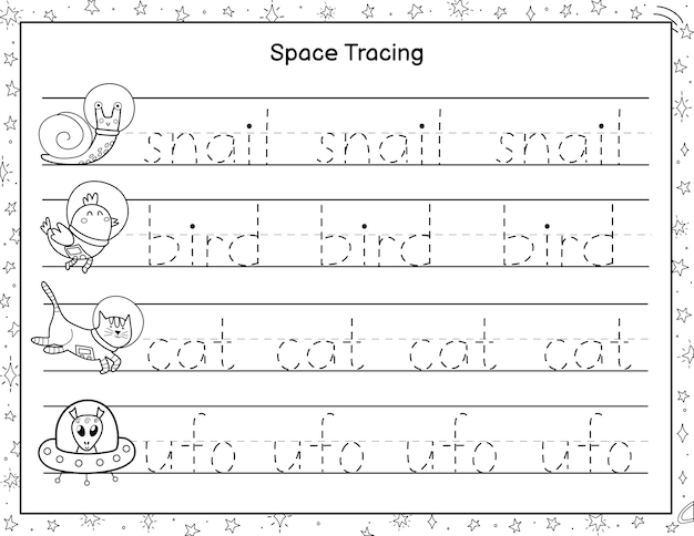 Premium Vector | Trace words black and white activity page for ...