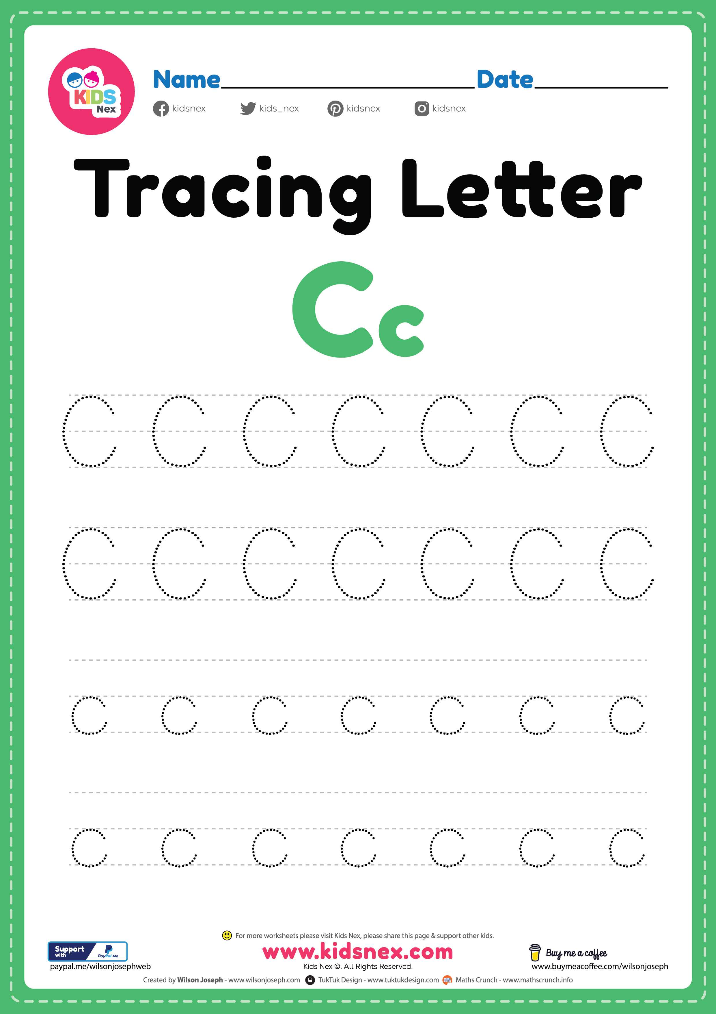 trace letter c worksheet