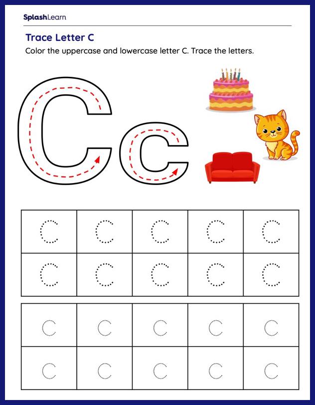 Trace Letter C - ELA Worksheets - SplashLearn