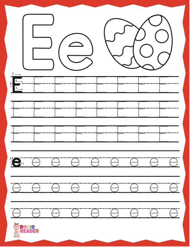 Trace Letter E - Reading adventures for kids ages 3 to 5