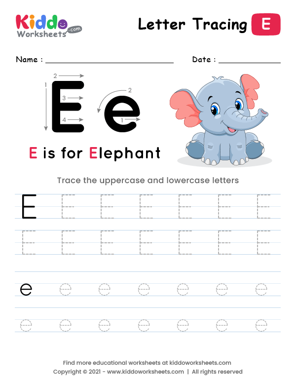 trace letter e worksheet