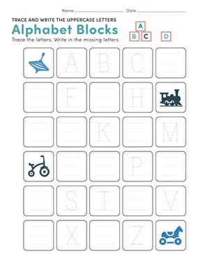 Alphabet Blocks: Trace the Uppercase Letters | Worksheet ...