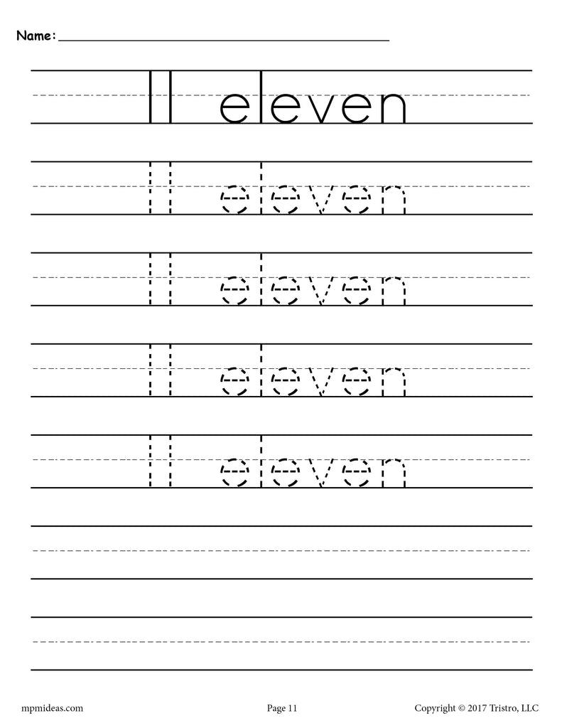 Number 11 Tracing Worksheet - Number Eleven Handwriting Worksheet ...