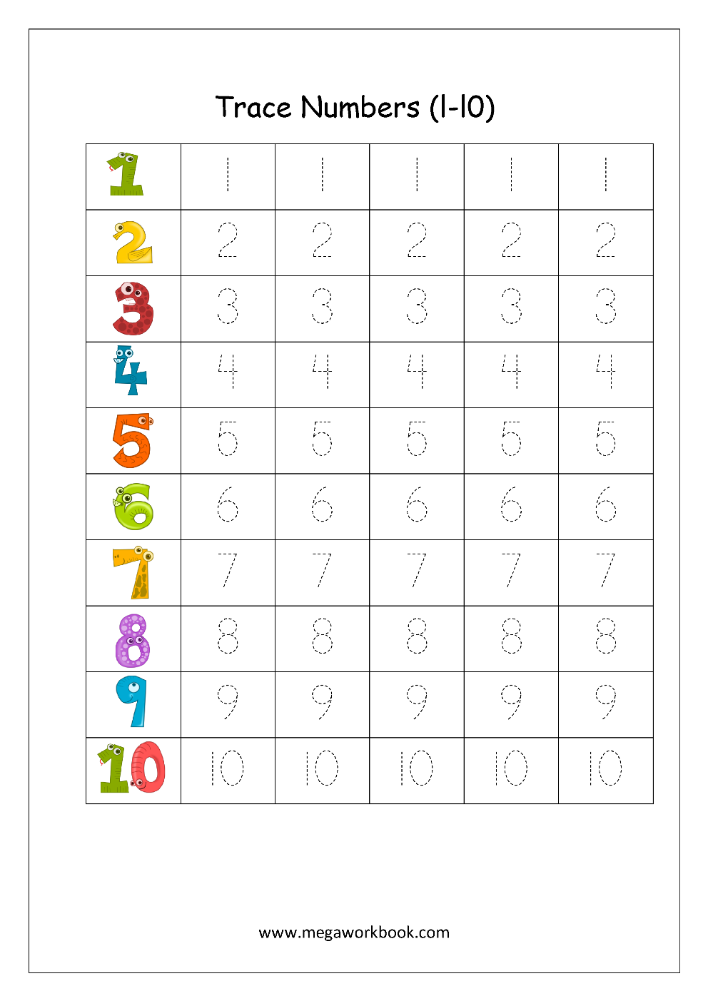 Tracing Numbers - Number Tracing Worksheets - Tracing Numbers 1 to ...