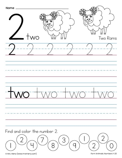 Free Tracing Numbers Worksheets 1-20 with Farm Animals | Mrs. Merry