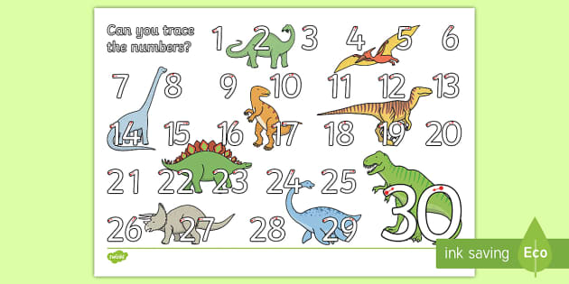 Dinosaur Themed Number Formation 1-30 Worksheet / Worksheet