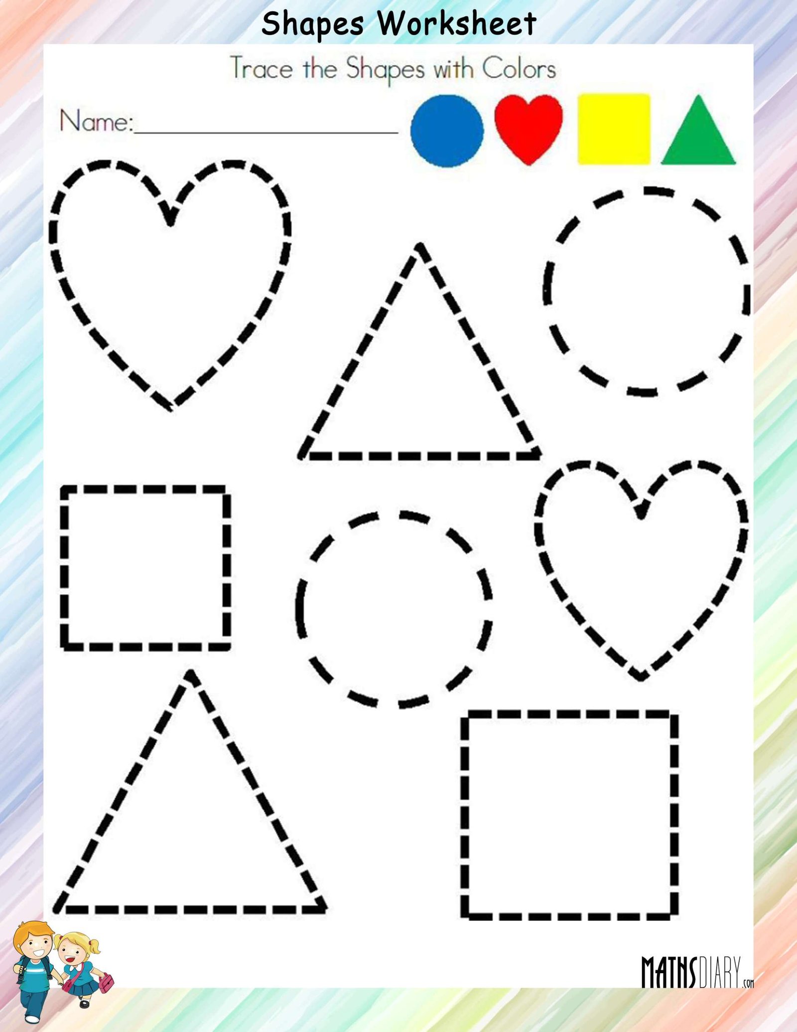 Tracing shapes - Math Worksheets - MathsDiary.com