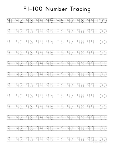 Free Printable Number Tracing Worksheets 1-100
