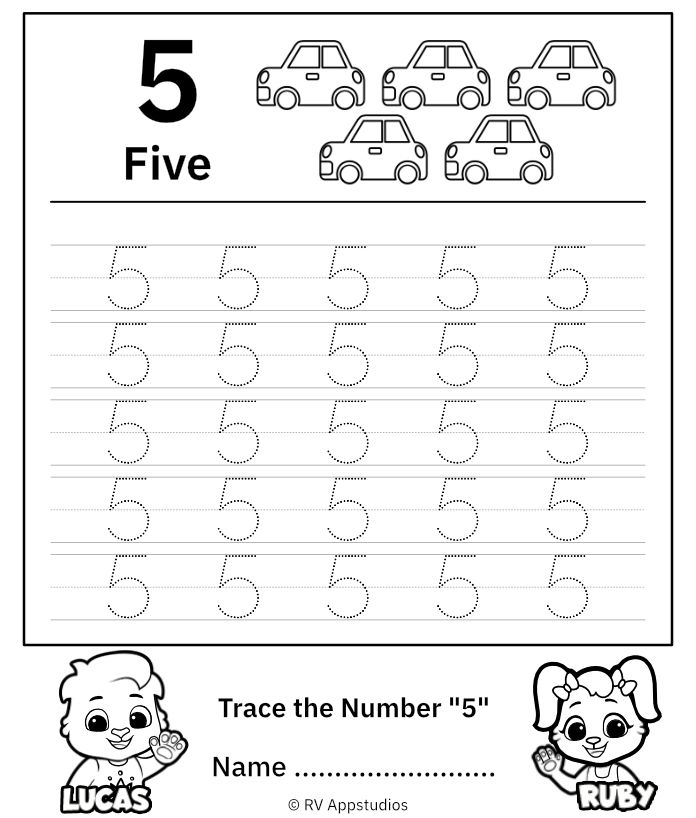 Free Printable Tracing Number 5 Worksheets | Kids worksheets ...