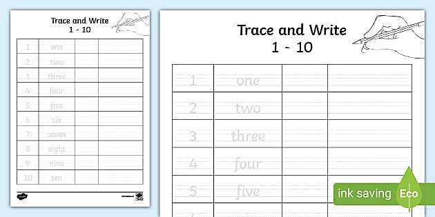 1-10 in Words Trace and Write Worksheet (teacher made)