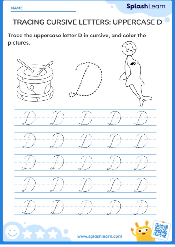 Cursive Letter D Worksheets for Kids Online