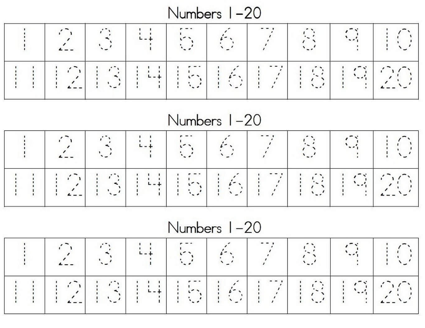 Trace Number 1-20 Worksheet | Learning Printable