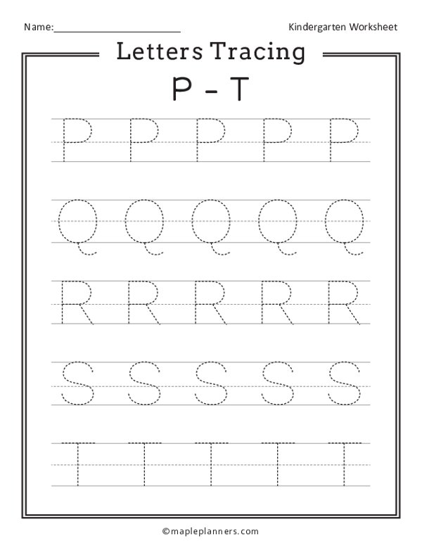 Letter Tracing P-T Worksheets for Kindergarten