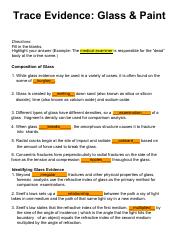 Trace Evidence- Glass &  Paint Worksheet.pdf - S Trace Evidence ...