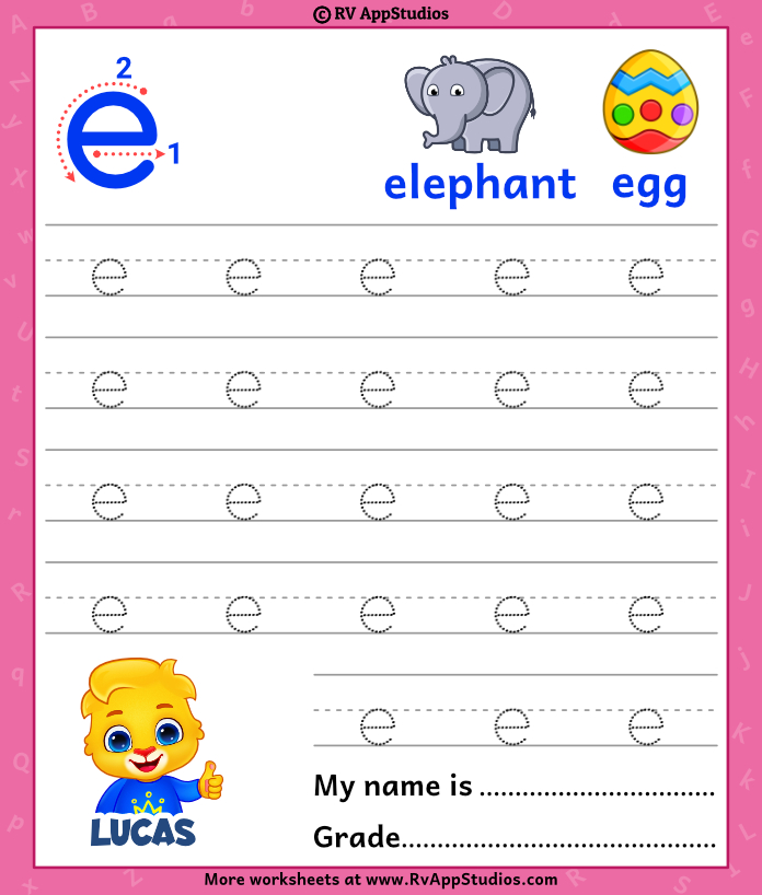 Letter E Tracing Printable Worksheet (Color) | MyTeachingStation.com