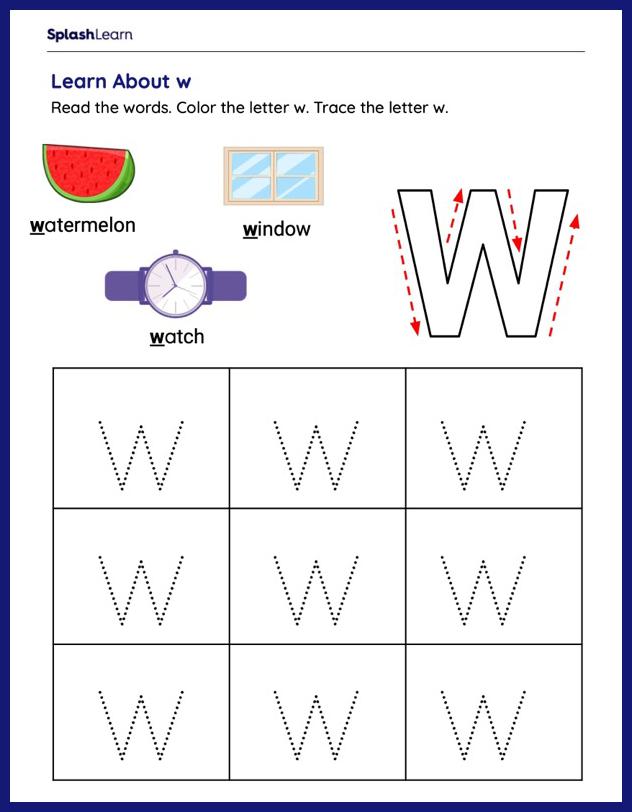 Trace the letter W - Reading adventures for kids ages 3 to 5