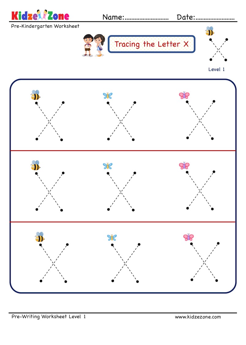 Letter X Tracing Worksheet, Big Font - KidzeZone