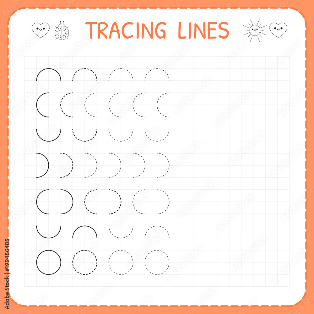 Tracing lines. Worksheet for kids. Basic writing. Working pages ...