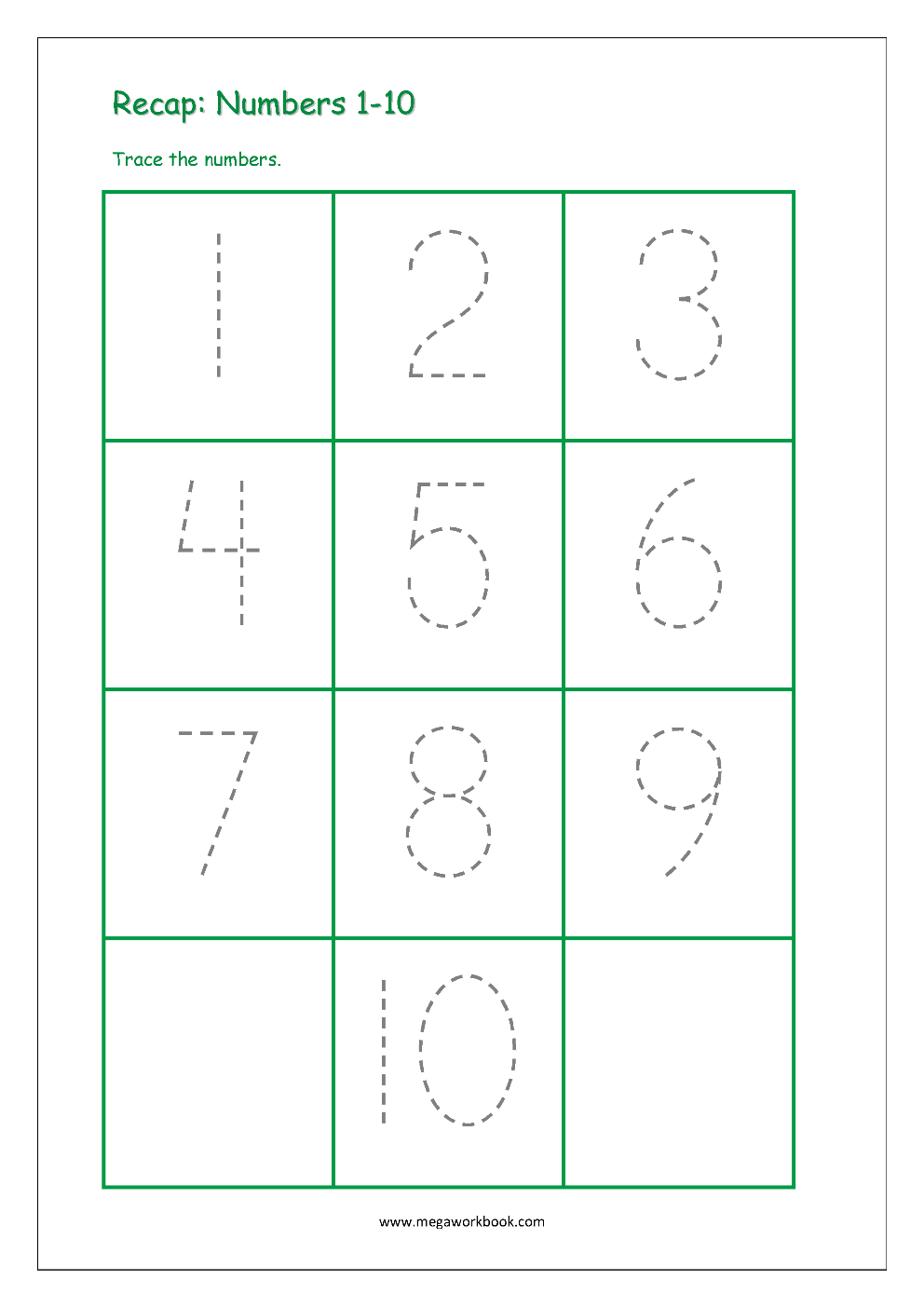 tracing numbers 1 10 worksheet