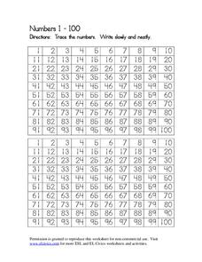 Tracing Numbers 1 100 Lesson Plans &  Worksheets Reviewed by Teachers