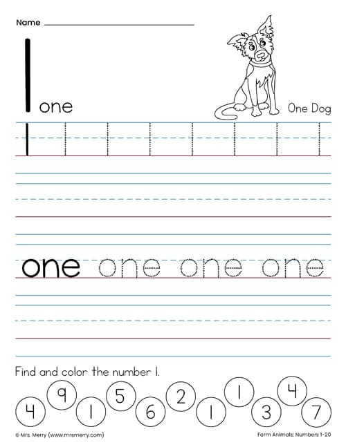 Free Tracing Numbers Worksheets 1-20 with Farm Animals | Mrs. Merry